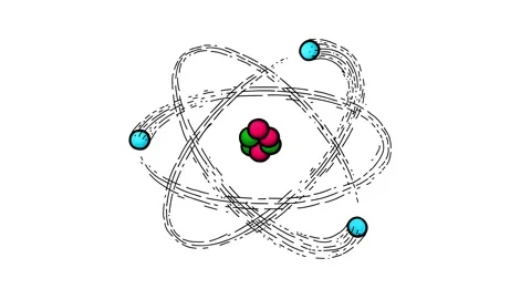 Atom hand drawn cartoon model. Moving electrons and nucleus. Stock Footage 164611401
