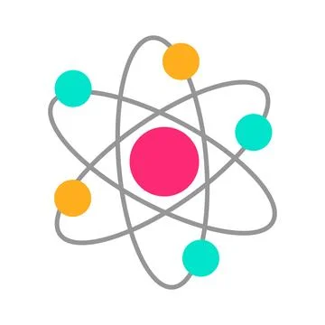 Atom icon, Atomic Model Molecule nuclear reaction quantum physics Electrons.. Stock Illustration