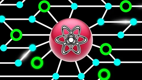 Atom icon on circuit board. Looping footage. Illustration. Stock Footage 123458379