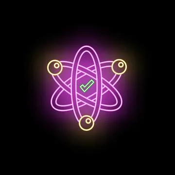 Atom icon creating scientific research neon concept Stock Illustration