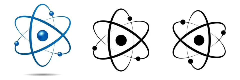 Atom icon in flat design. Colored molecule symbol or atom symbol isolated. Ve Stock Illustration