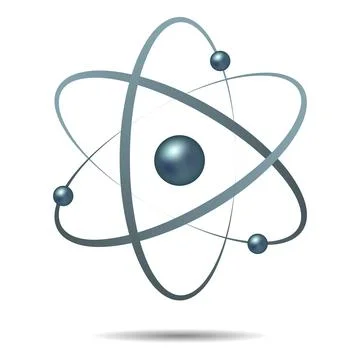 Atom icon in flat design. Colored molecule symbol or atom symbol isolated. Ve Stock Illustration