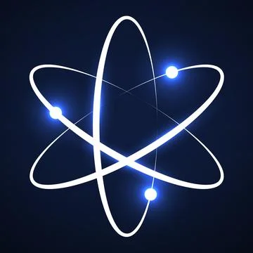 Atom icon. Glowing logo isolated on white background. Science symbol. Vecto.. Stock Illustration