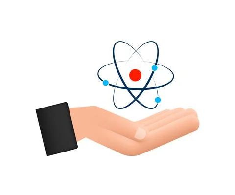 Atom icon on hand vector, atom symbols on white background. Stock Illustration