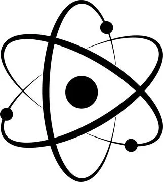 Atom icon. Logo atomic neutron black. Nuclear atom. Icon nucleus. Orbit spi.. Stock Illustration
