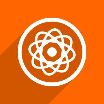 Atom icon. Orange flat button. Web and mobile app design illustration Stock Illustration