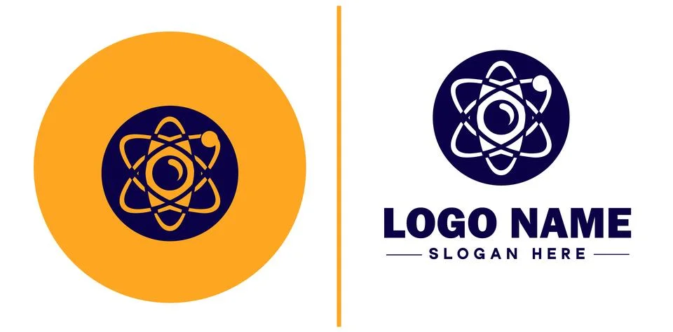 Atom icon Particle Molecule Elementary particle flat logo sign symbol edita.. Illustrazione stock