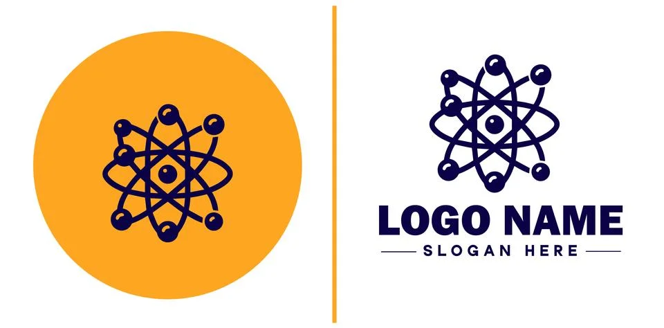 Atom icon Particle Molecule Elementary particle flat logo sign symbol edita.. Illustrazione stock