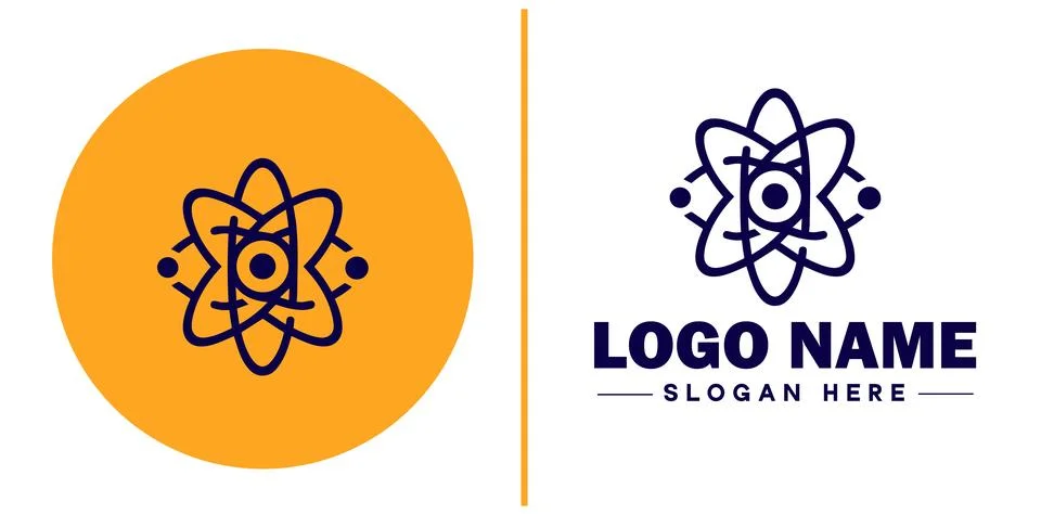Atom icon Particle Molecule Elementary particle flat logo sign symbol edita.. Illustrazione stock