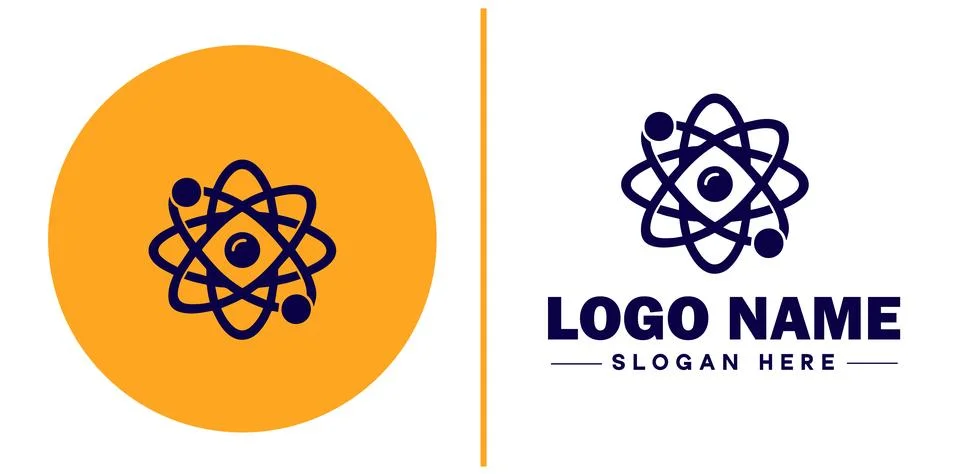 Atom icon Particle Molecule Elementary particle flat logo sign symbol edita.. Illustrazione stock