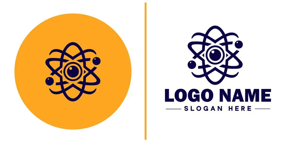Atom icon Particle Molecule Elementary particle flat logo sign symbol edita.. Stock Illustration