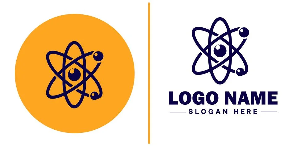 Atom icon Particle Molecule Elementary particle flat logo sign symbol edita.. Illustrazione stock