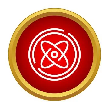 Atom icon on red button representing science and energy Stockillustratie