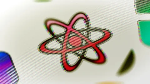 Atom icon in the screen. Looping footage has 4K resolution. Prores 4444. Stock Footage 98576962