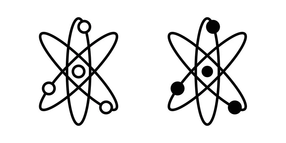 Atom icon thin line and clipart style vector set Stock Illustration