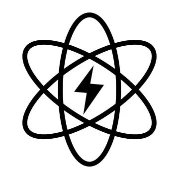 Atom with lightning bolt icon nuclear energy symbol vector physics atomic c.. Stock Illustration