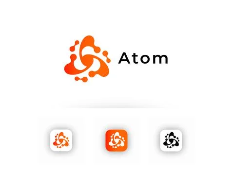 Atom logo featuring three interlocking orbital shapes around a central core with Illustrazione stock