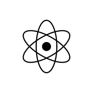 Atom logo. Science sign. Nuclear icon. Electrons and protons. Isolated on whi Illustrazione stock