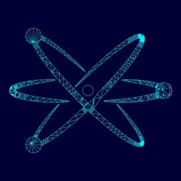 Atom low poly triangulation triangulated polygonal electric cyan blue vibrant Ilustración de archivo