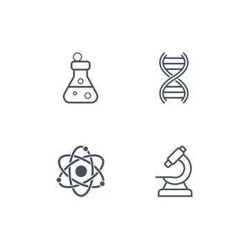 Atom, microscope, dna and test tube icon set. Vector Stock Illustration