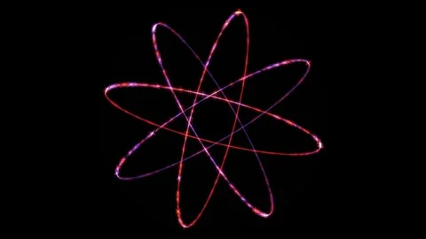 Atom Model Animation Showing Glowing Electrons Orbiting a Central Nucleus Stockbeeldmateriaal 334959626