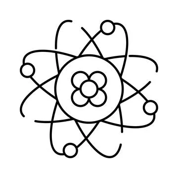 Atom model with electrons orbiting central nucleus Illustrazione stock