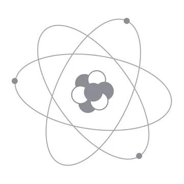 Atom model. Electrons rotating around the nucleus of an atom. Flat style. Vector Stock Illustration
