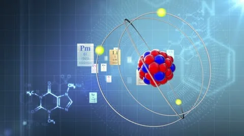 Atom model with elements of Periodic table and chemical formulas Stock-Footage 10902957