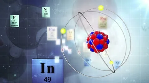 Atom model with elements of Periodic table and chemical formulas Stock-Footage 10902965