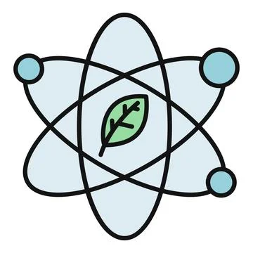Atom model with green leaf symbolizing bioenergy Stock Illustration