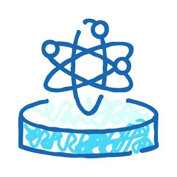 Atom model hovering over laboratory petri dish Illustrazione stock