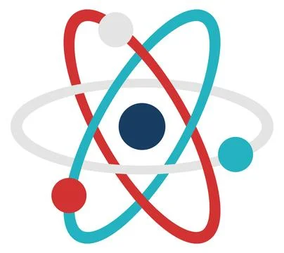 Atom model icon. Flat physics science symbol Stock Illustration