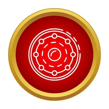 Atom model icon showing nucleus and orbiting electrons Stock Illustration