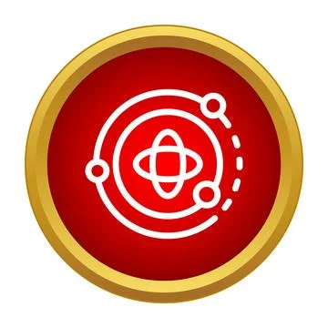 Atom model icon showing orbiting electrons in science Stock Illustration