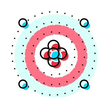 Atom model with nucleus and orbiting electrons Illustrazione stock