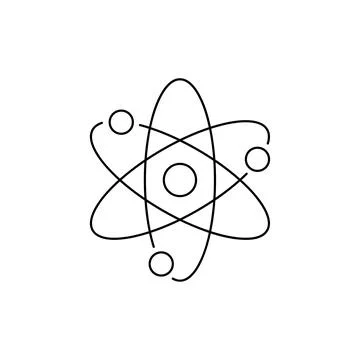 Atom model outline icon isolated in white Stock Illustration