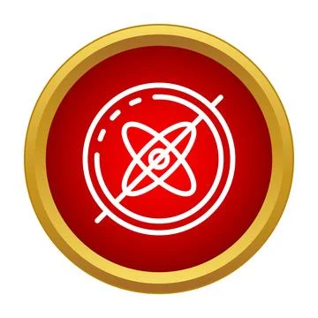 Atom model with a prohibition symbol on a red circle button Stock Illustration