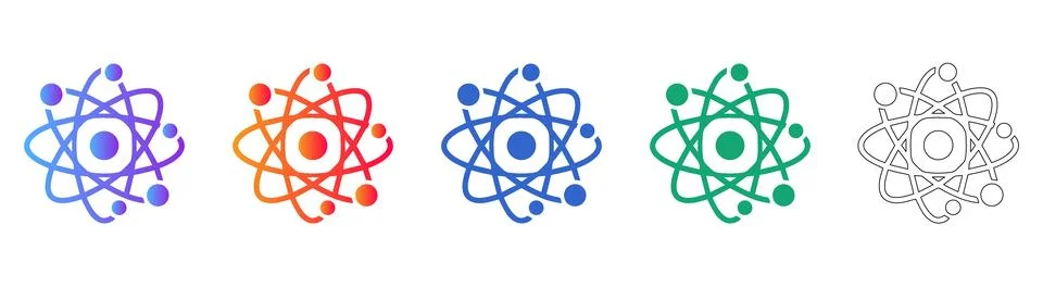 Atom Model Science Icons in Gradient and Line Art Illustrazione stock