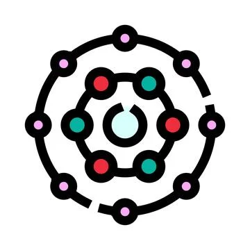 Atom model showing electrons orbiting nucleus structure Stock Illustration
