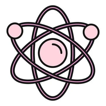 Atom model showing electrons orbiting nucleus in pink Stock Illustration