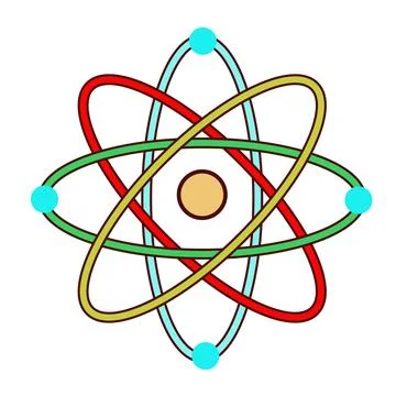 Atom model showing nucleus and orbiting electrons Stock Illustration