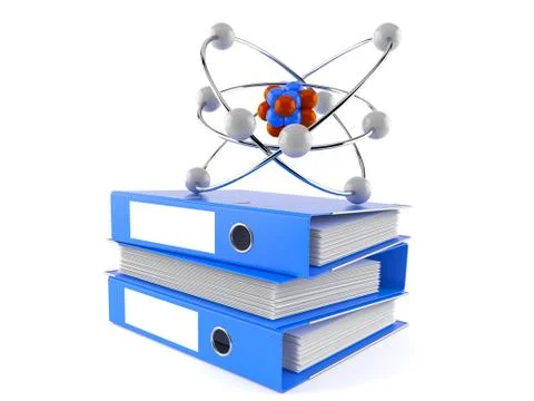 Atom model on stack of ring binders Stockillustratie