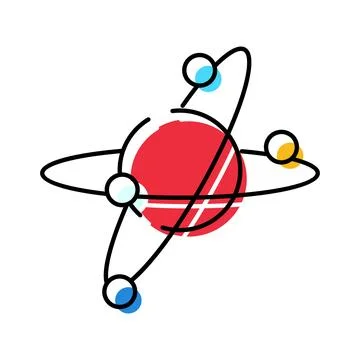 Atom model symbol showing electrons orbiting nucleus Stock Illustration