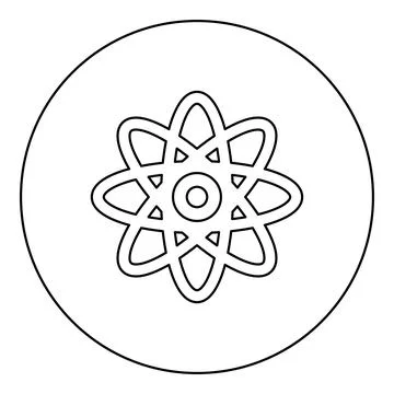 Atom molecular sign icon in circle round black color vector illustration imag Stock Illustration