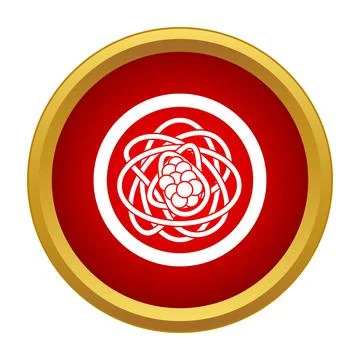 Atom molecular structure icon in round red circle Stock Illustration