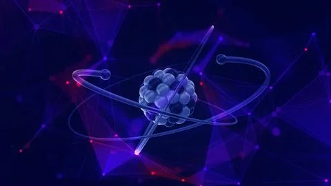 Atom molecule model in deep digital plexus network. Illustrazione stock