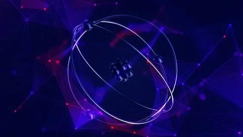 Atom molecule model in deep digital plexus network. Illustrazione stock