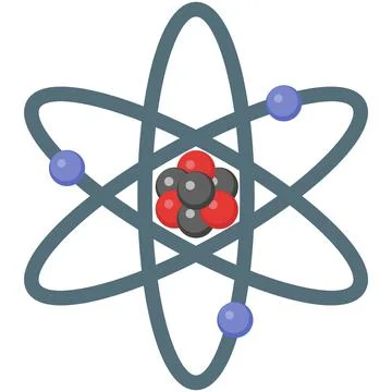 Atom molecule science model icon, atomic physics vector Illustrazione stock