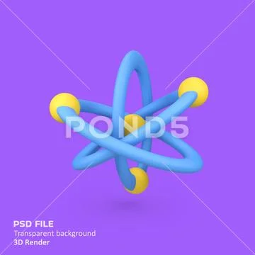 Atom Molecules isolated 3d render icon illustration Modello PSD