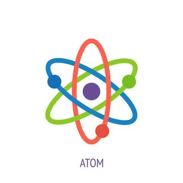 Atom with nucleus and electrons. Vector flat icon Stock Illustration